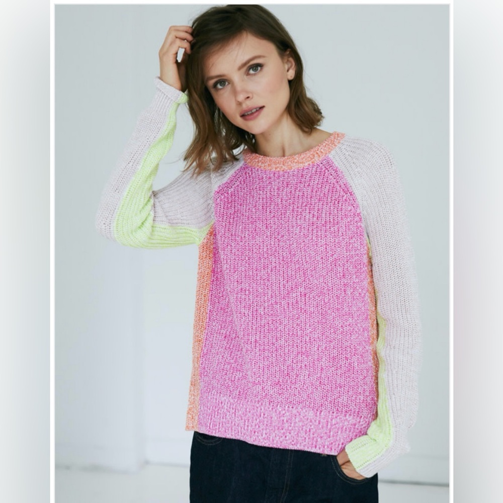Autumn Cashmere neon Pink and Orange Crew Neck Sweater